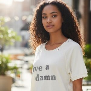 AMO Women's Ivory Graphic Short-Sleeve Tee - 'Give a Damn'